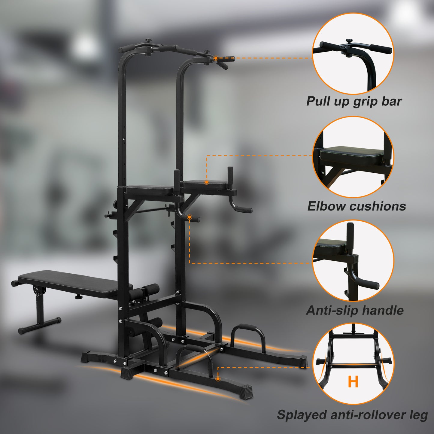 Power Tower Parallel Bar Station With Bench Chin-Up Bar Holder