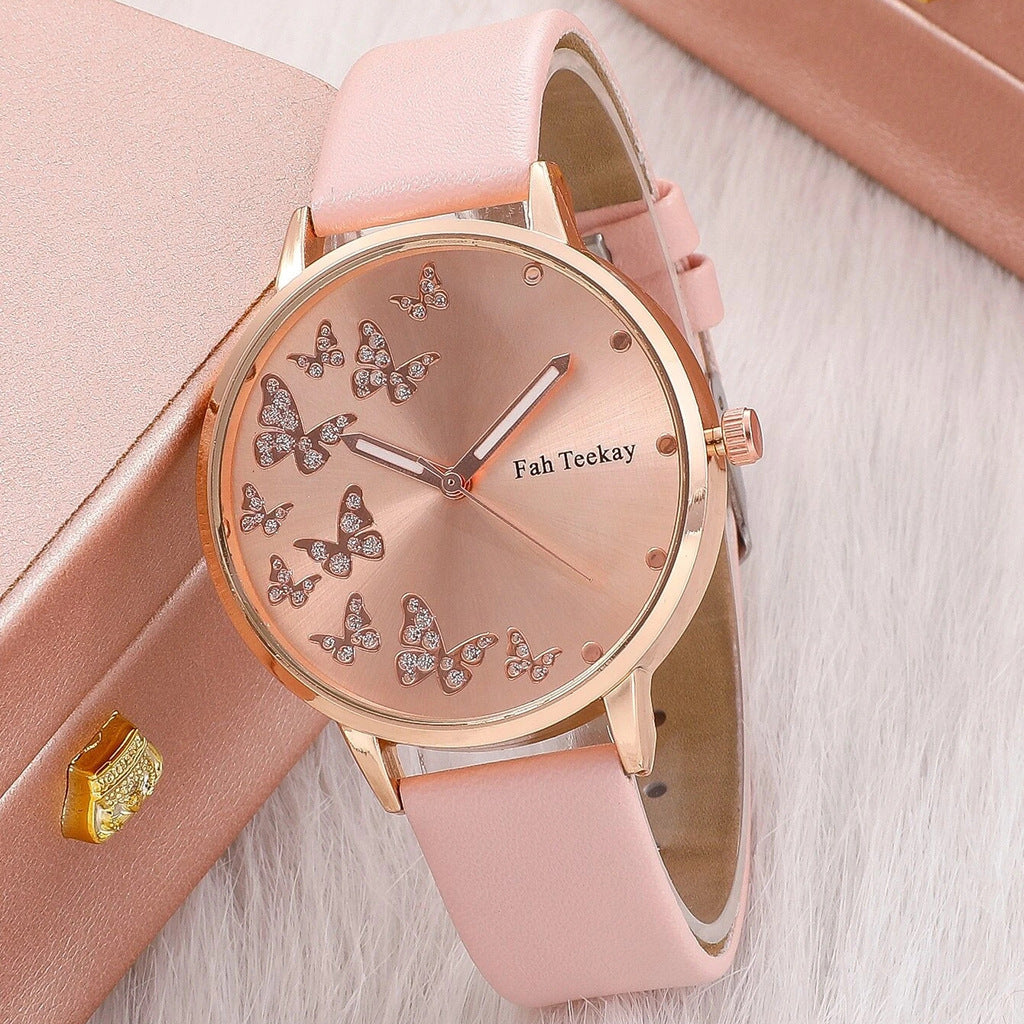 Fashion Lady Temperament Belt Watch Casual Versatile Niche Butterfly Diamond Surface Quartz Watch