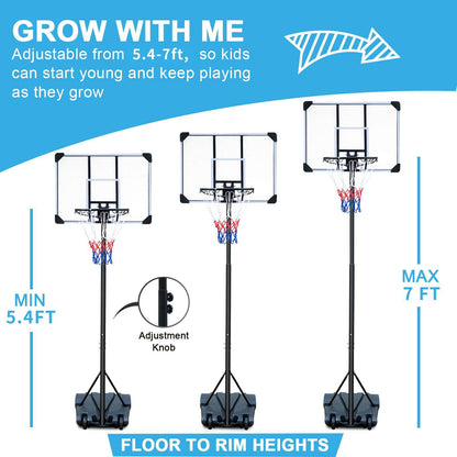 Portable Basketball Hoop Stand W Wheels 5.4ft  7ft For Indoor Outdoor Basketball